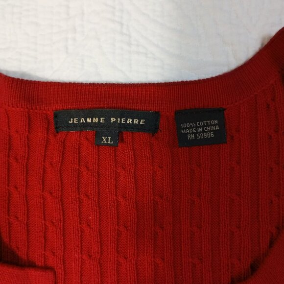 Jeanne Pierre Cardigan Sweater Red Ribbed Knit Button-Front Women XL 100% Cotton - Picture 2 of 8